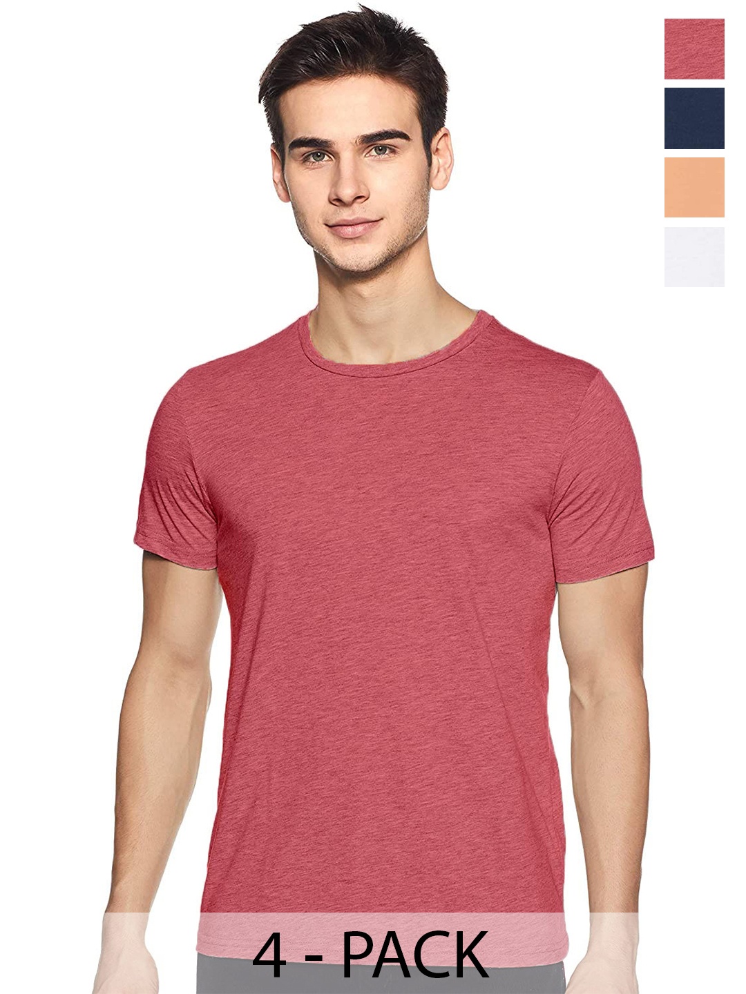 

COLOR CAPITAL Pack Of 4 Round Neck Cotton T Shirts, Red