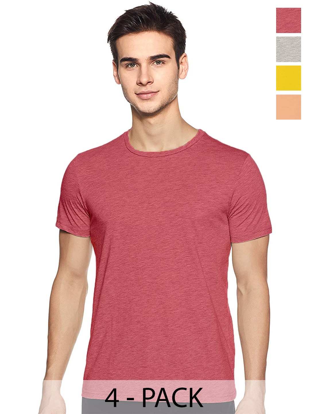 

COLOR CAPITAL Unisex Pack Of 4 Round Neck Cotton T-shirts, Red