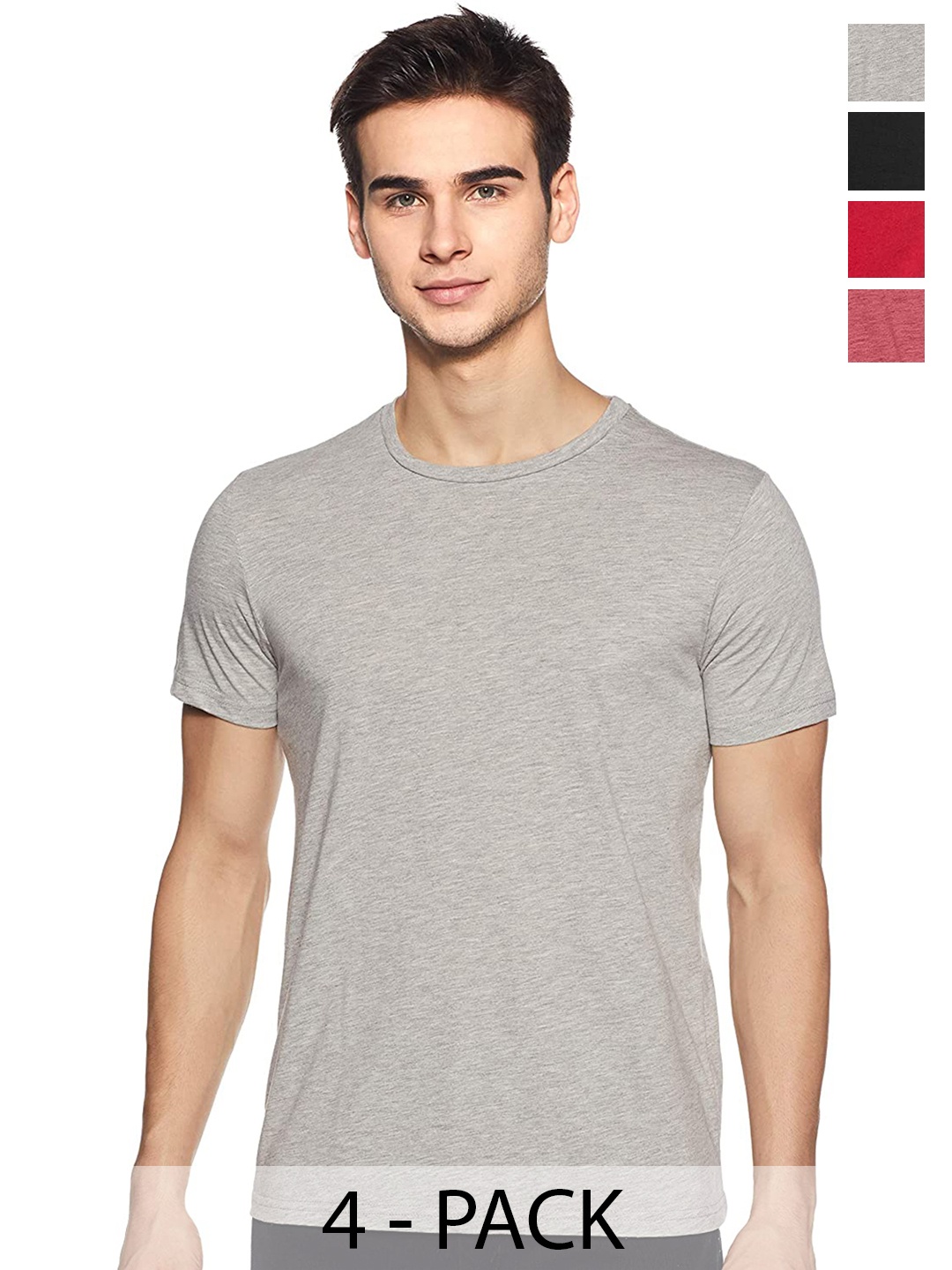 

COLOR CAPITAL Unisex Pack Of 4 Round Neck Casual Cotton T-shirts, Camel brown