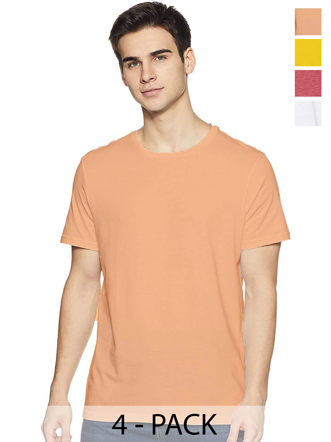 

COLOR CAPITAL Unisex Pack Of 4 Round Neck Cotton T-shirt, Peach