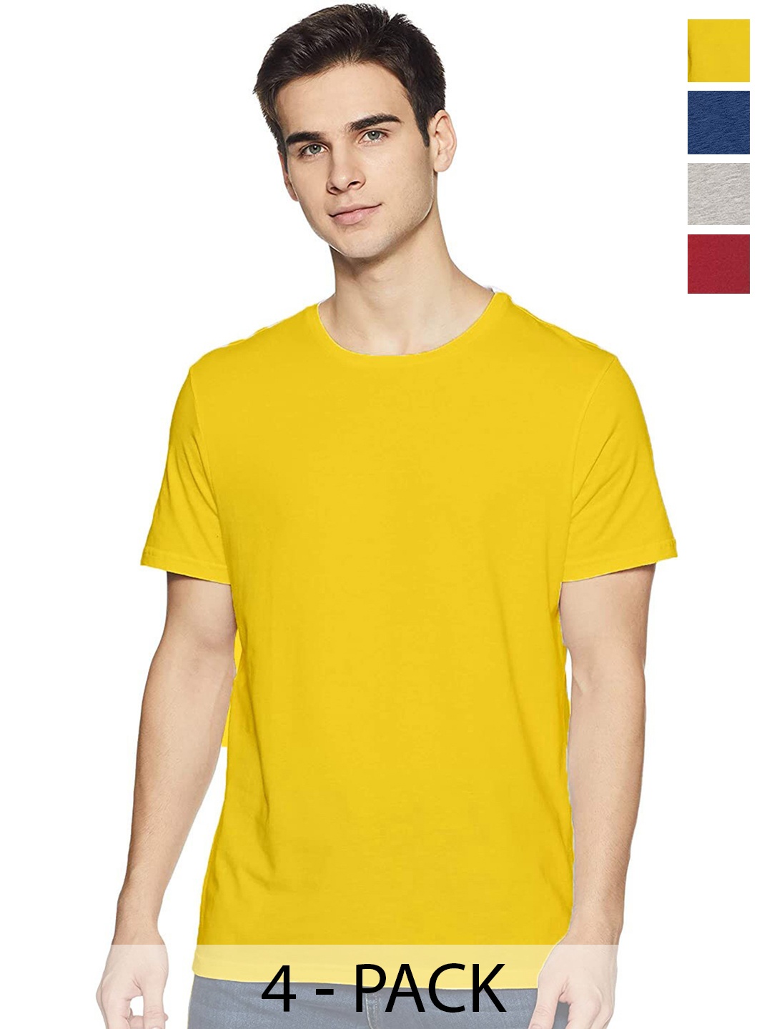 

COLOR CAPITAL Unisex Pack Of 4 Round Neck Casual Cotton T-shirts, Yellow