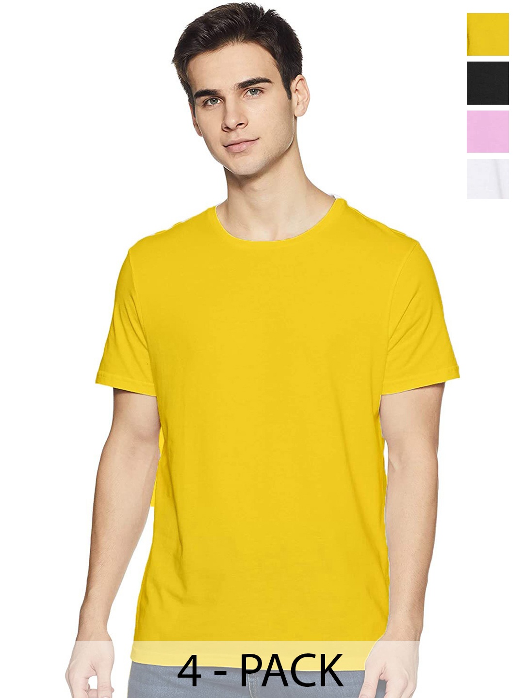 

COLOR CAPITAL Unisex Pack Of 4 Round Neck Cotton T-shirt, Yellow