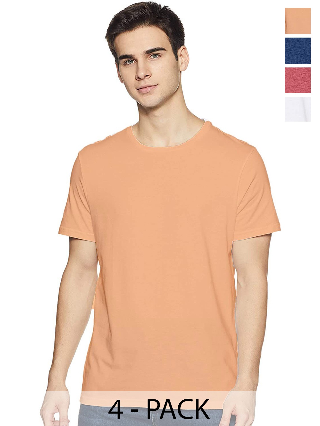 

COLOR CAPITAL Unisex Pack Of 4 Round Neck Casual Cotton T-shirts, Peach