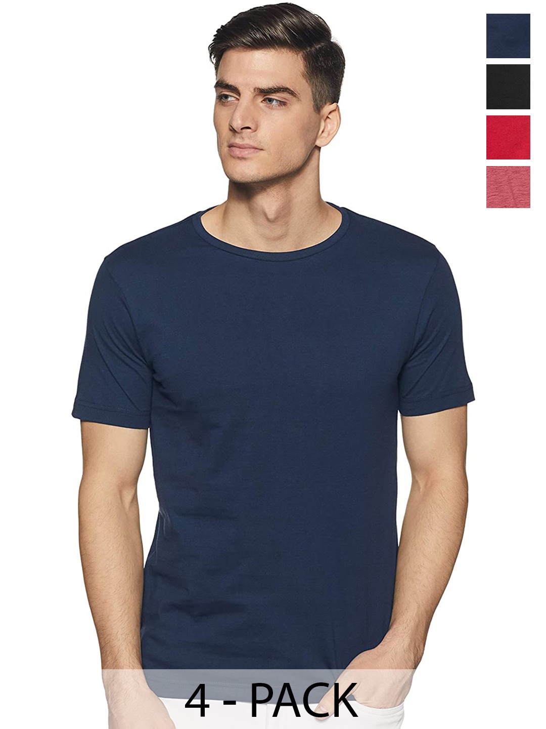 

COLOR CAPITAL Unisex Pack Of 4 Round Neck Cotton T-shirt, Blue