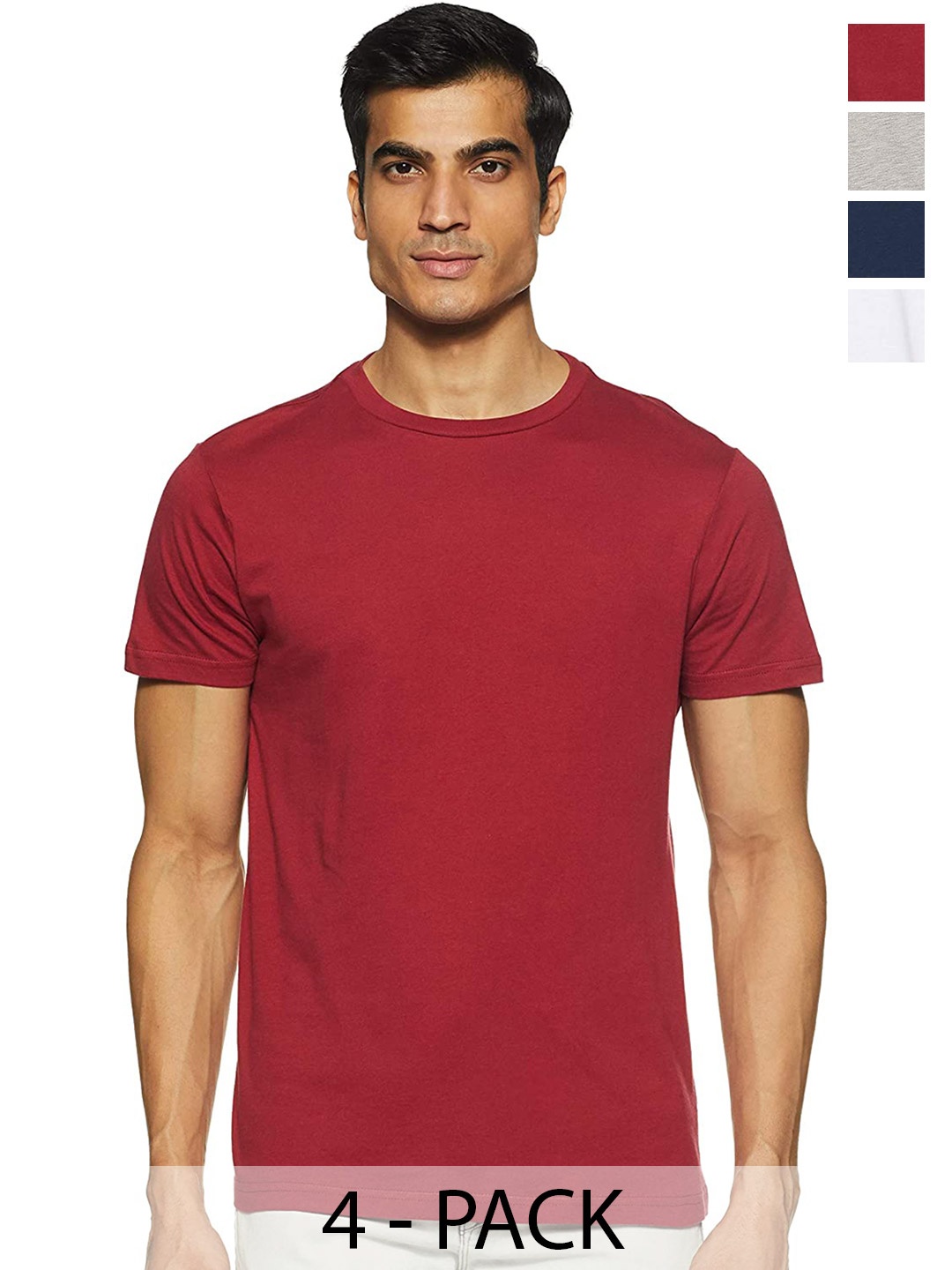 

COLOR CAPITAL Unisex Pack Of 4 Round Neck Cotton T-shirt, Maroon