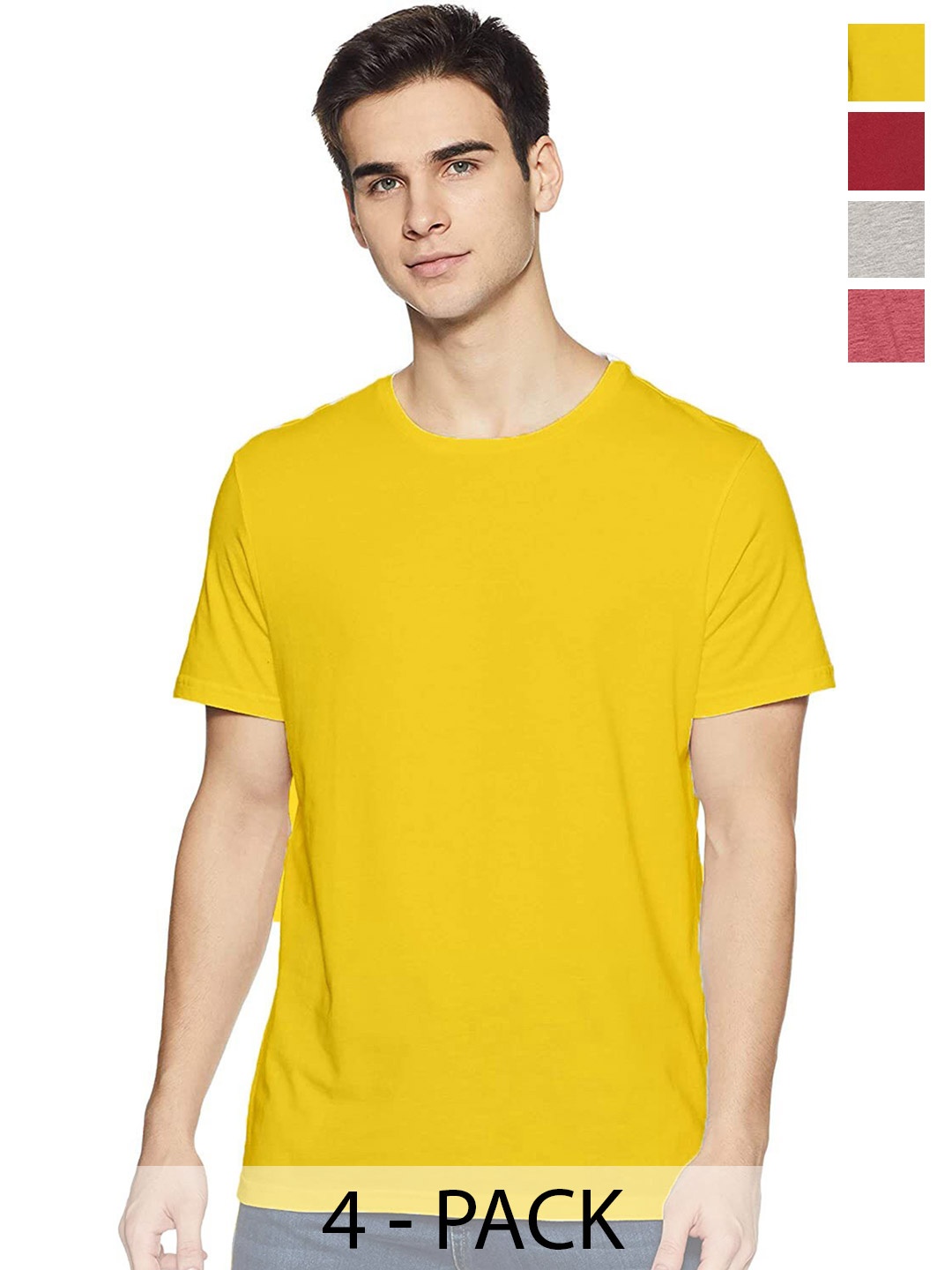 

COLOR CAPITAL Unisex Pack Of 4 Round Neck Cotton T-shirt, Yellow