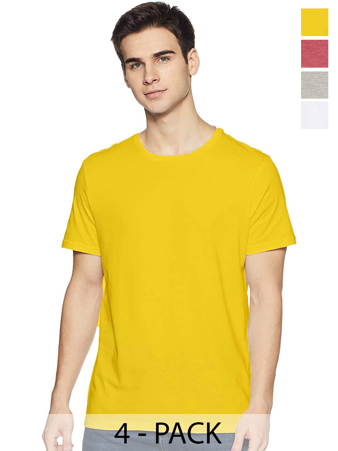 

COLOR CAPITAL Unisex Pack Of 4 Cotton T-shirts, Yellow
