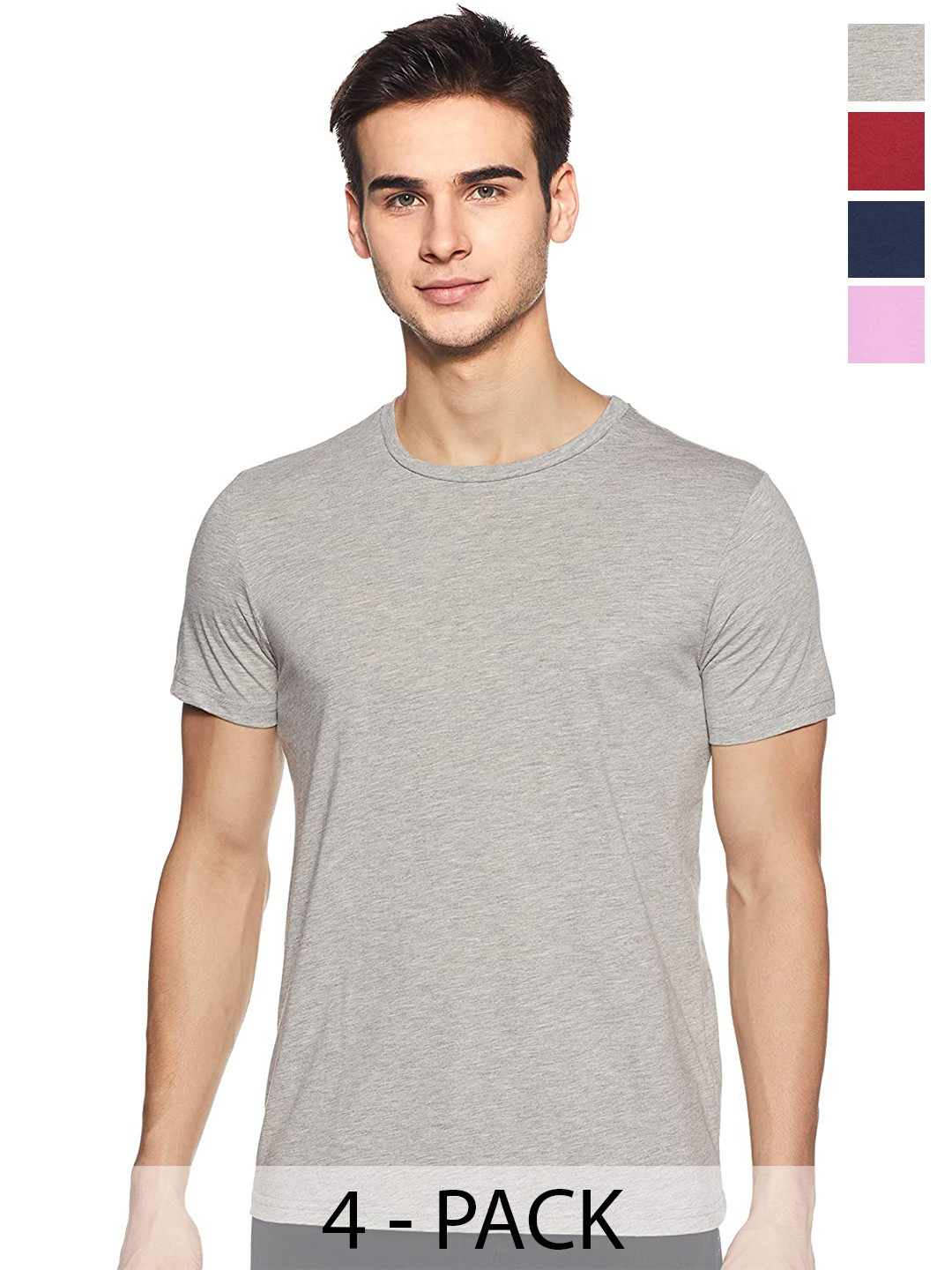 

COLOR CAPITAL Unisex Pack Of 4 Round Neck Short Sleeves Cotton T-shirts, Grey