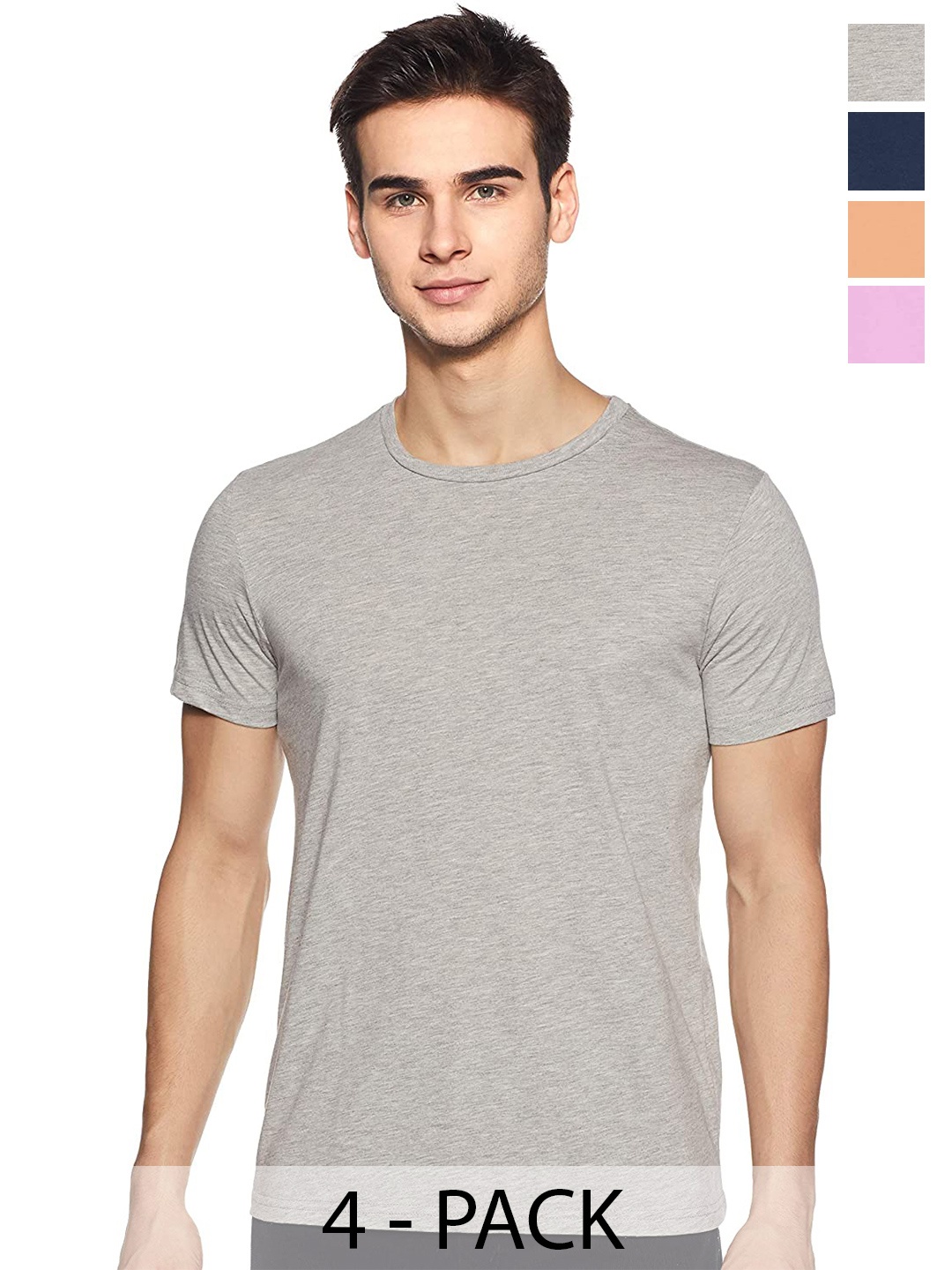 

COLOR CAPITAL Pack Of 4 Short Sleeves Cotton T-shirt, Grey