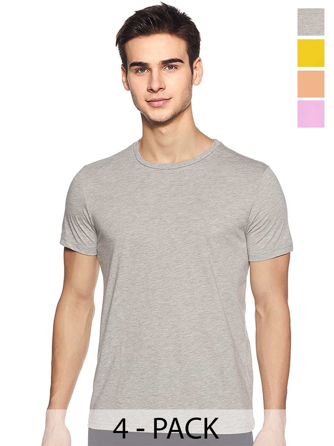 

COLOR CAPITAL Pack Of 4 Short Sleeves Cotton T-shirt, Grey