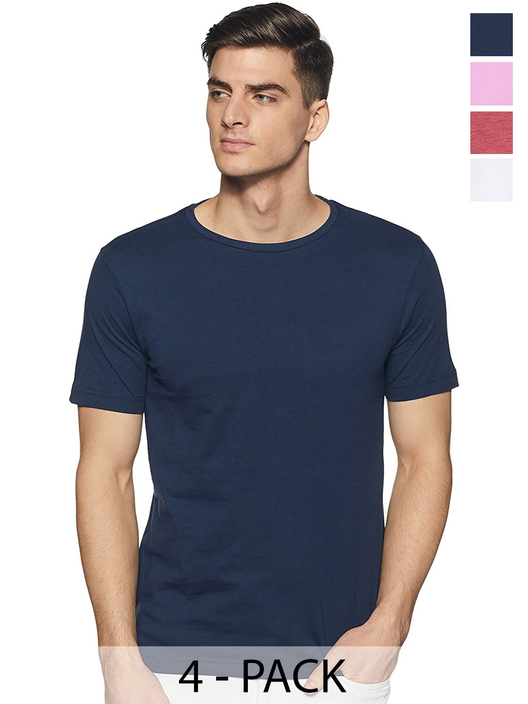 

COLOR CAPITAL Pack of 4 Round Neck Cotton T-shirts, Blue