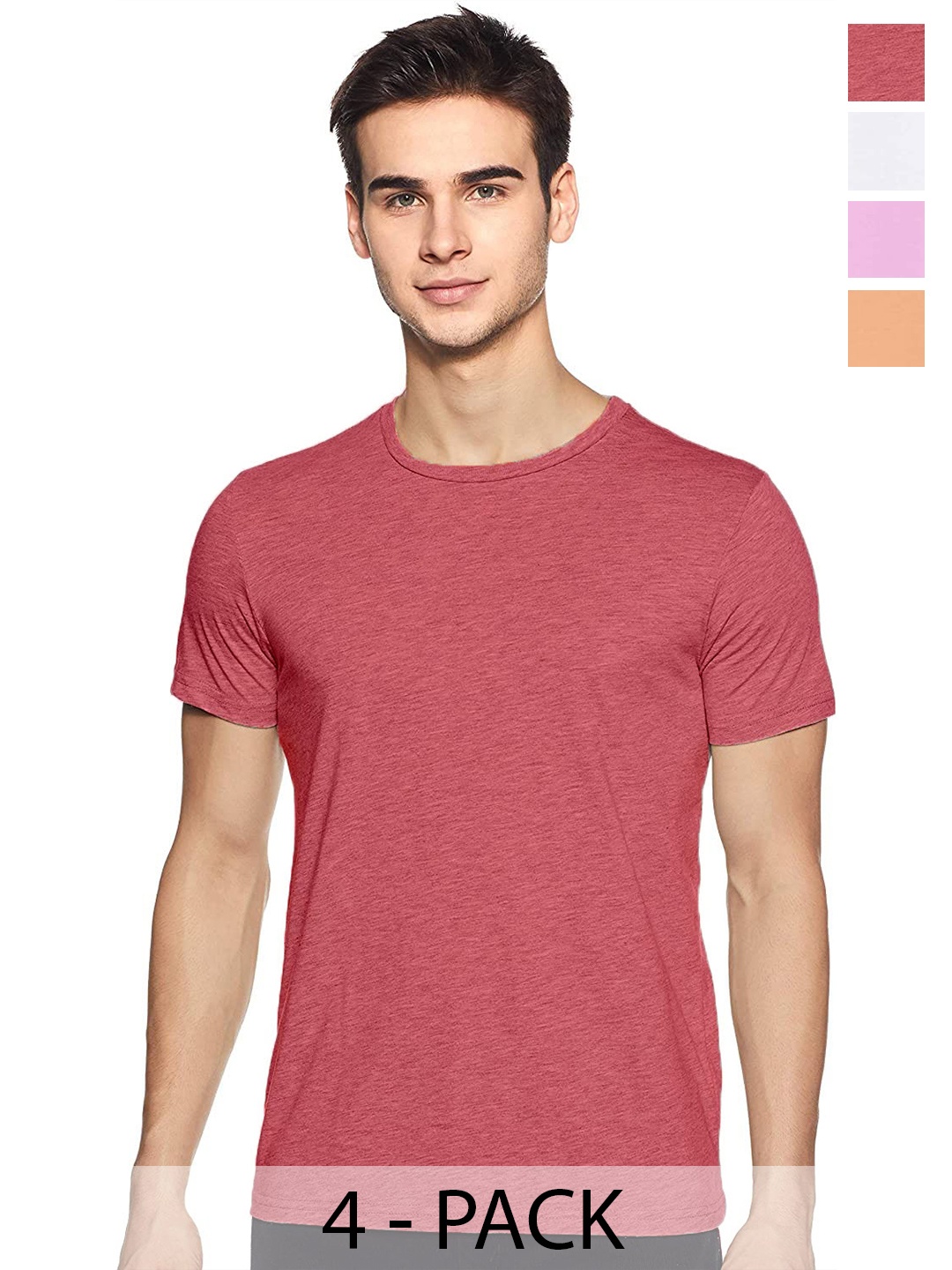 

COLOR CAPITAL Pack of 4 Round Neck Cotton T-shirts, Pink