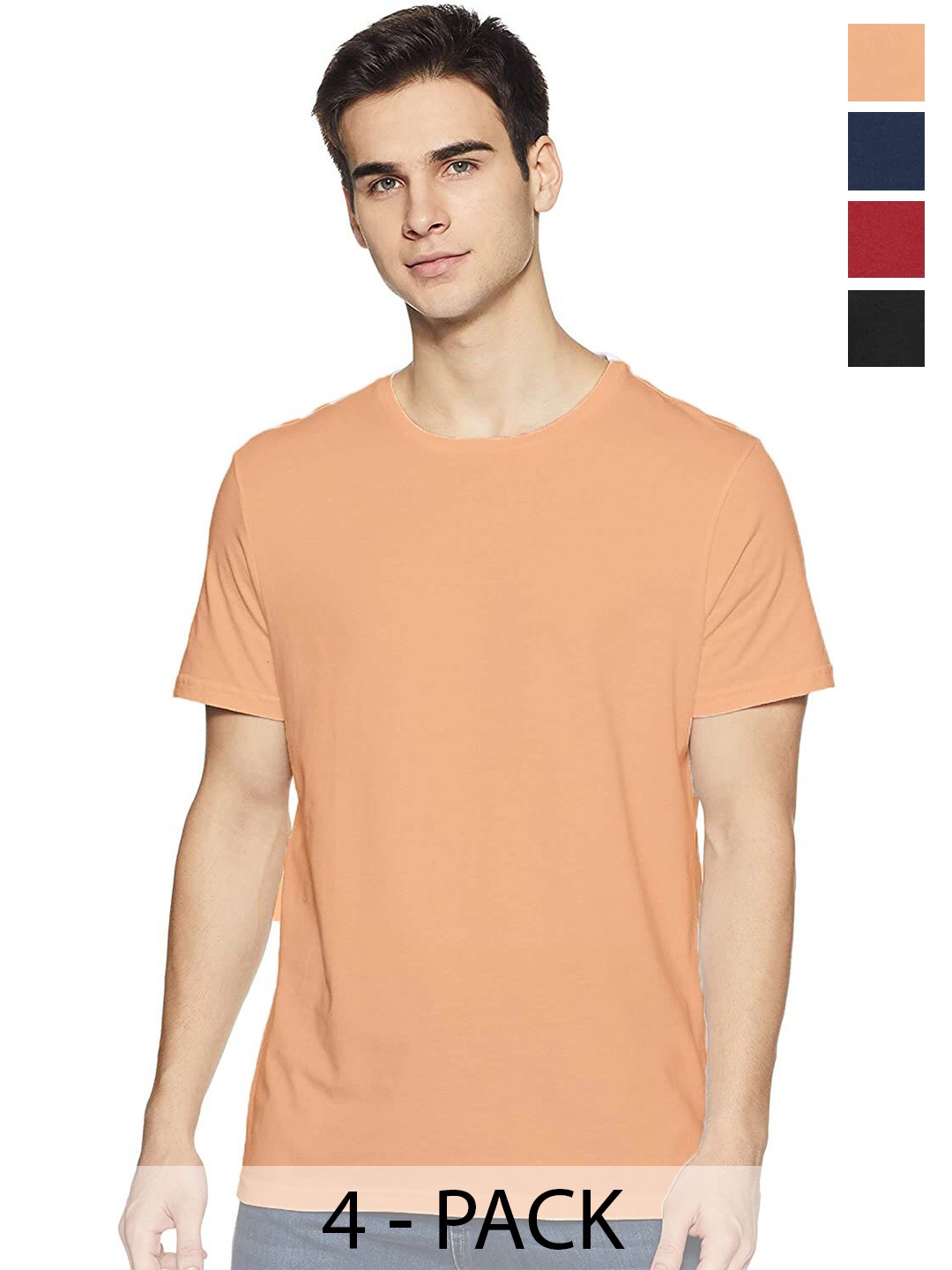 

COLOR CAPITAL Unisex Pack Of 4 Cotton T-shirts, Peach