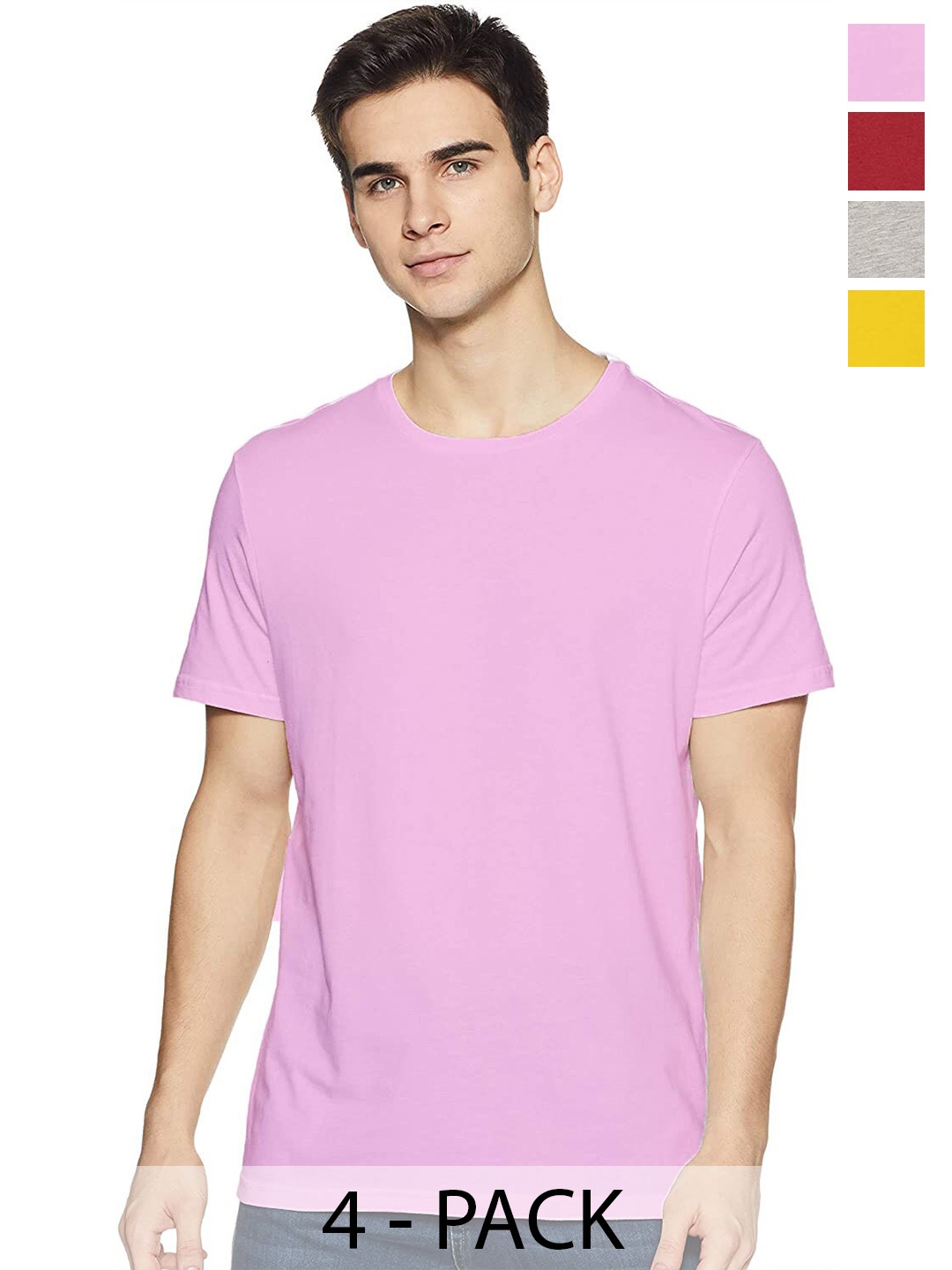 

COLOR CAPITAL Pack Of 4 Round Neck Cotton T-shirts, Pink