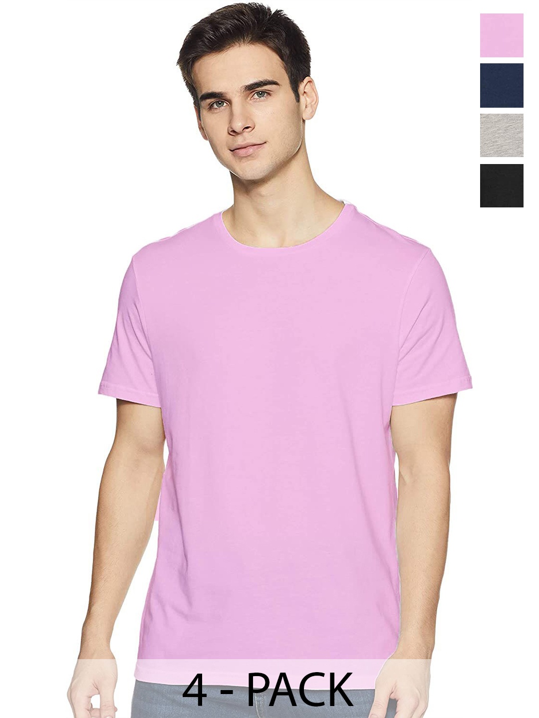 

COLOR CAPITAL Pack Of 4 Round Neck Cotton T-shirts, Pink