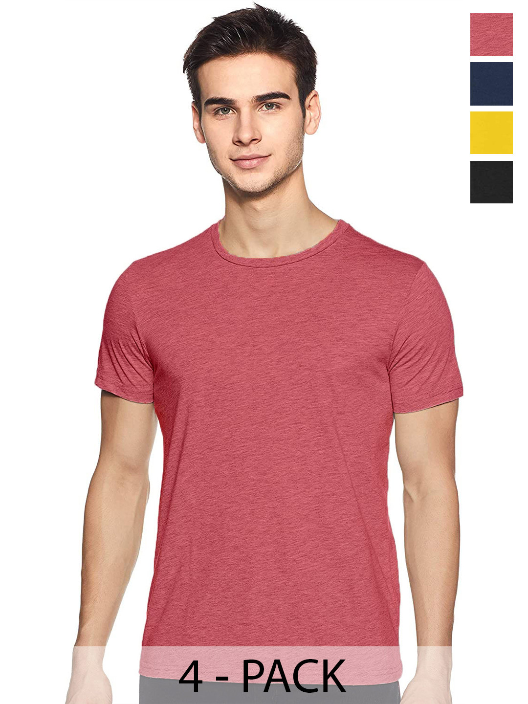 

COLOR CAPITAL Unisex Pack Of 4 Round Neck Short Sleeves Cotton T-shirts, Coral