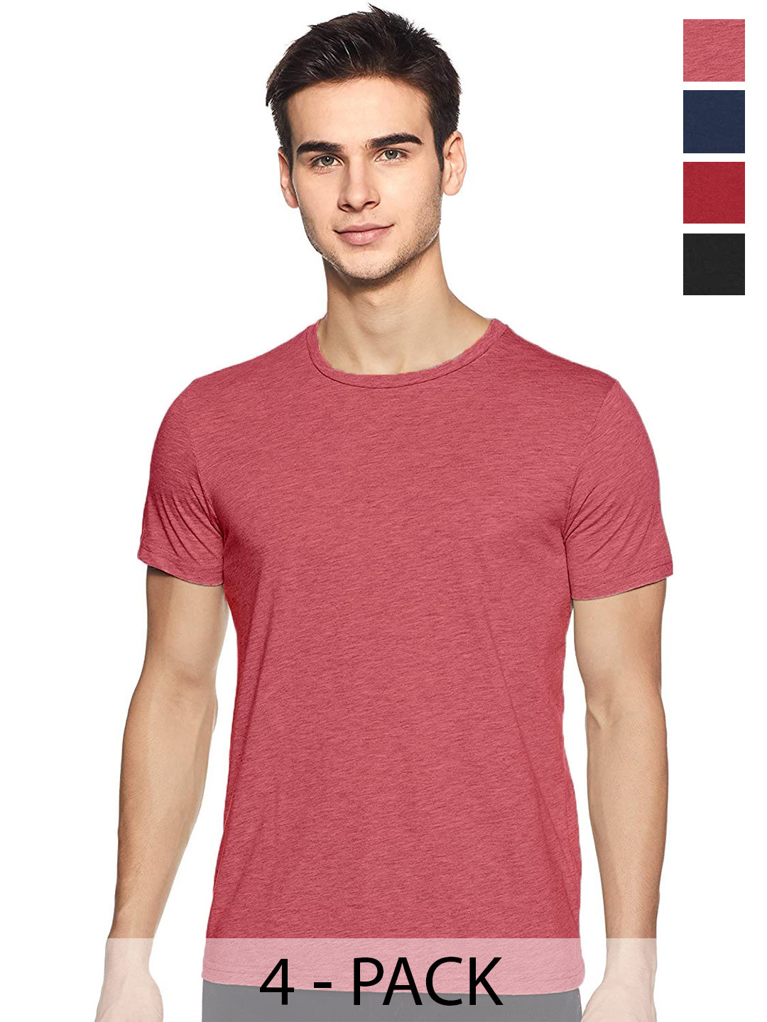 

COLOR CAPITAL Unisex Pack Of 4 Round Neck Short Sleeves Cotton T-shirts, Coral
