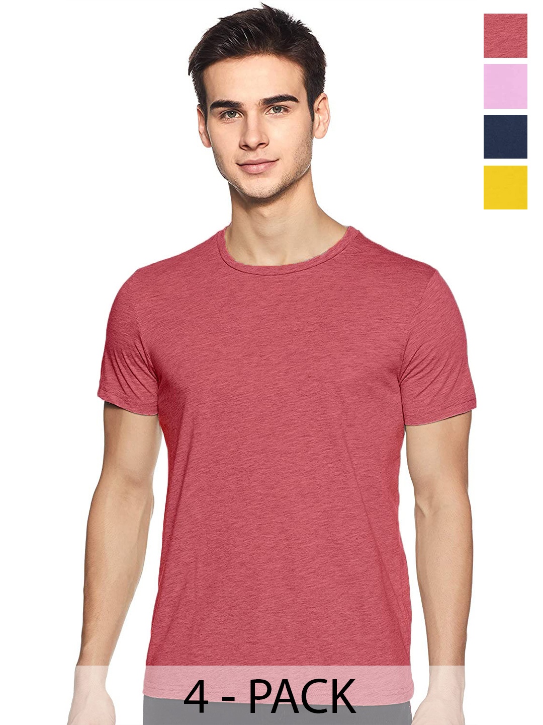

COLOR CAPITAL Unisex Pack Of 4 Round Neck Cotton T-shirt, Coral