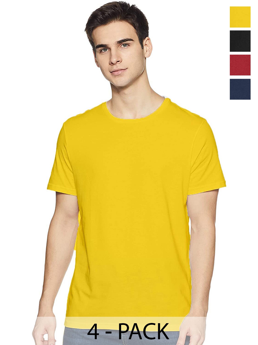 

COLOR CAPITAL Pack Of 4 Short Sleeves Cotton T-shirt, Yellow