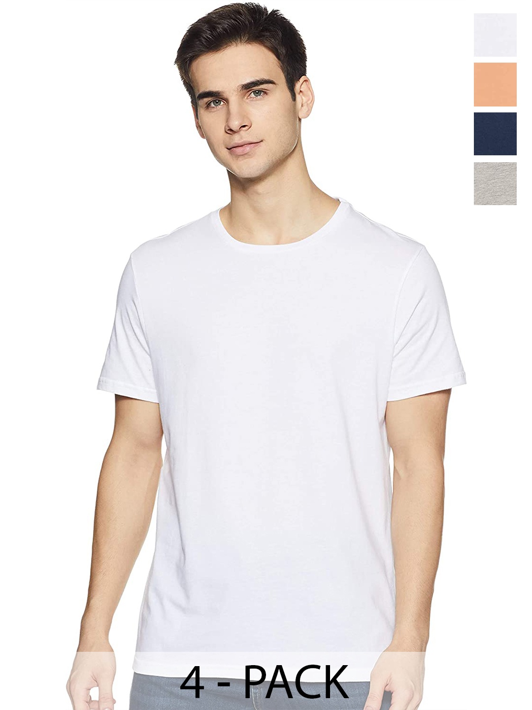 

COLOR CAPITAL Pack of 4 Round Neck Cotton T-shirts, White