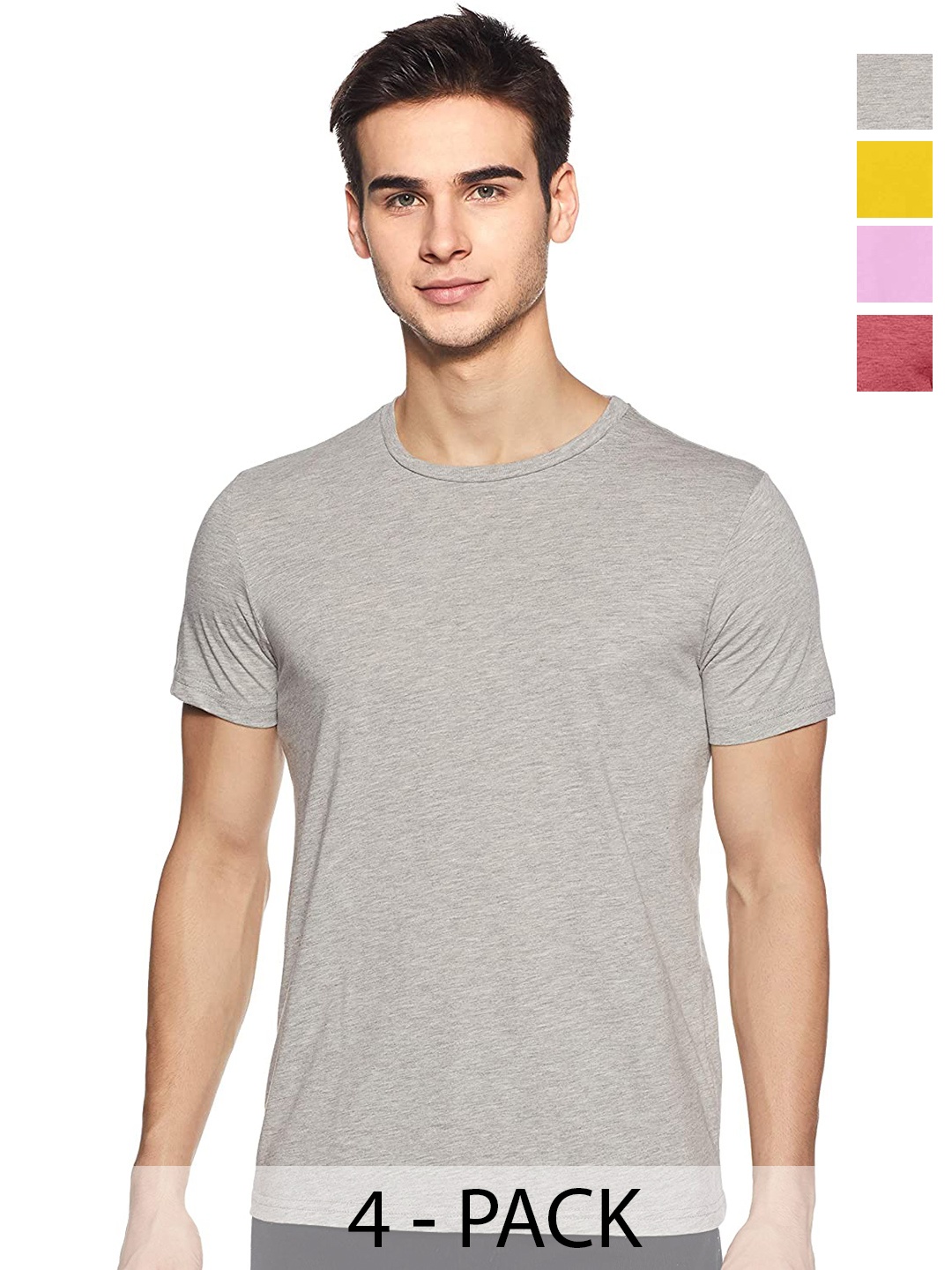 

COLOR CAPITAL Unisex Pack Of 4 Round Neck Cotton T-shirt, Grey