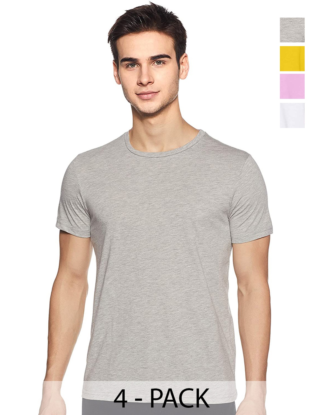 

COLOR CAPITAL Unisex Pack Of 4 Round Neck Cotton T-shirt, Grey