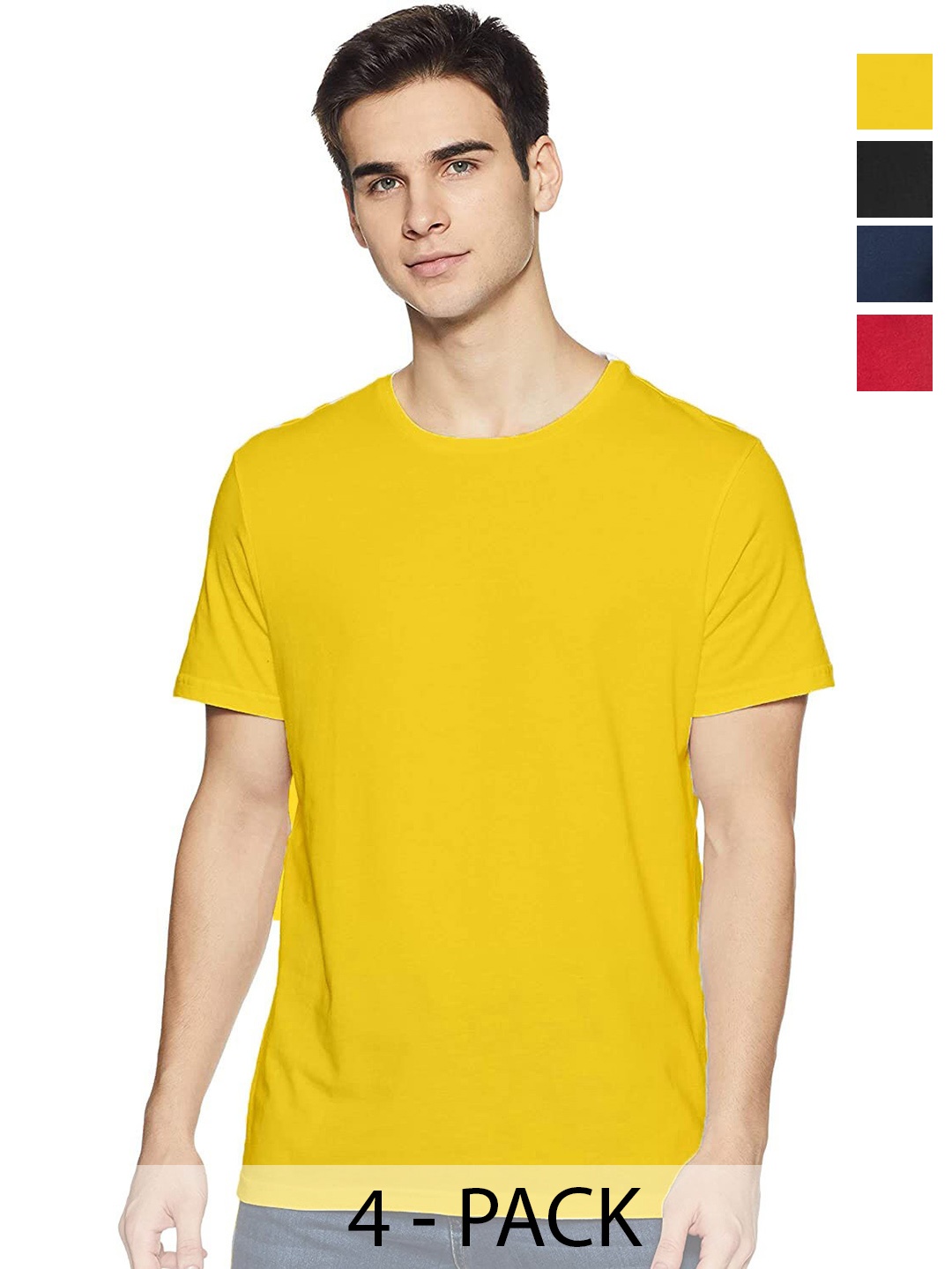 

COLOR CAPITAL Pack Of 4 Cotton T-shirt, Yellow