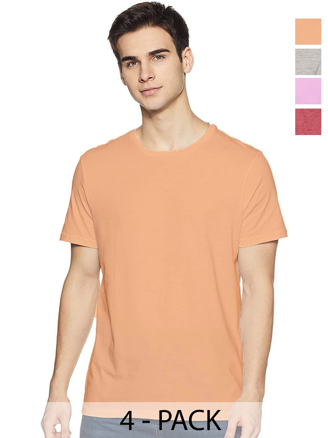 

COLOR CAPITAL Pack Of 4 Cotton T-shirt, Peach