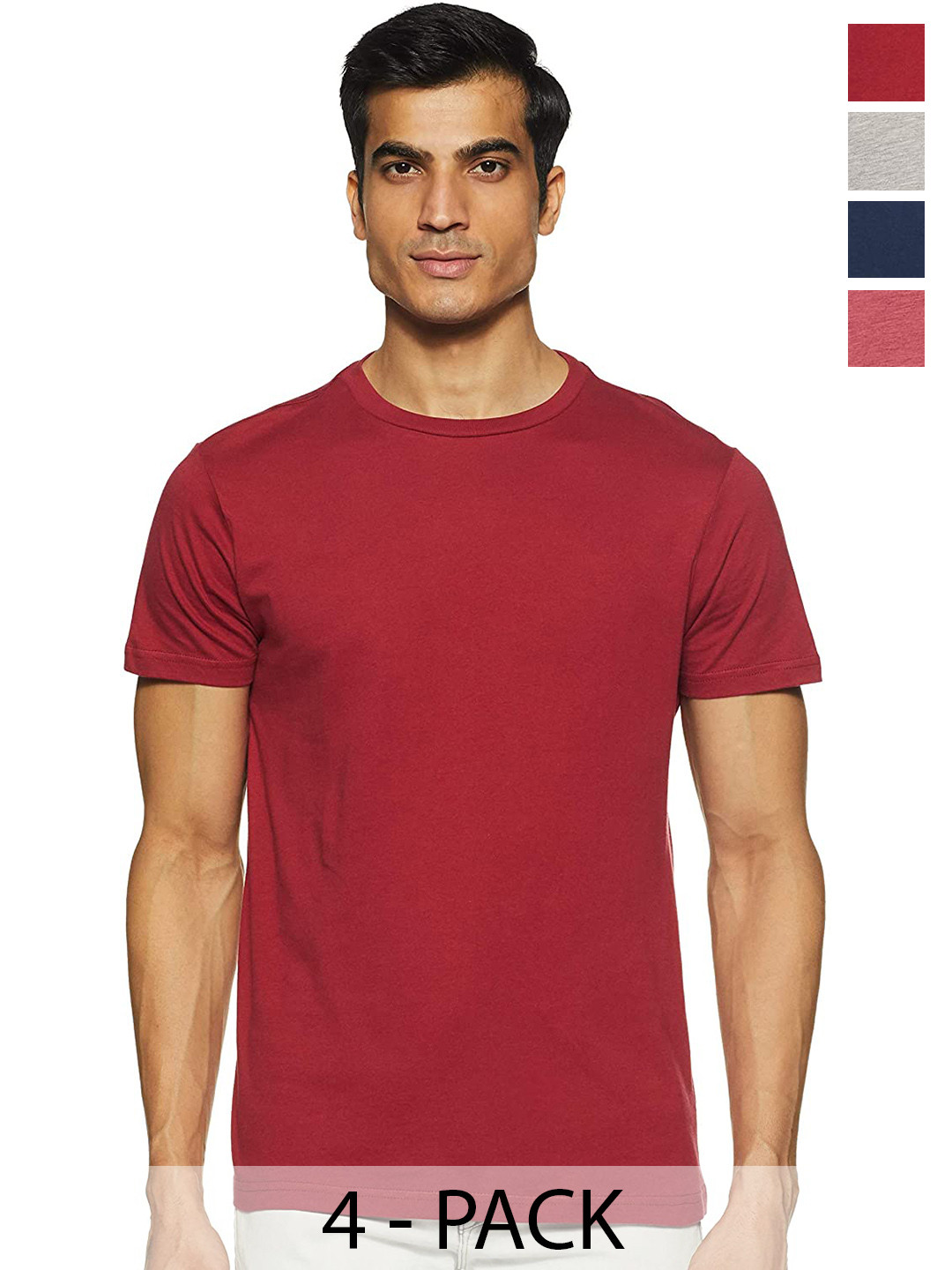 

COLOR CAPITAL Unisex Pack Of 4 Round Neck Short Sleeves Cotton T-shirts, Red