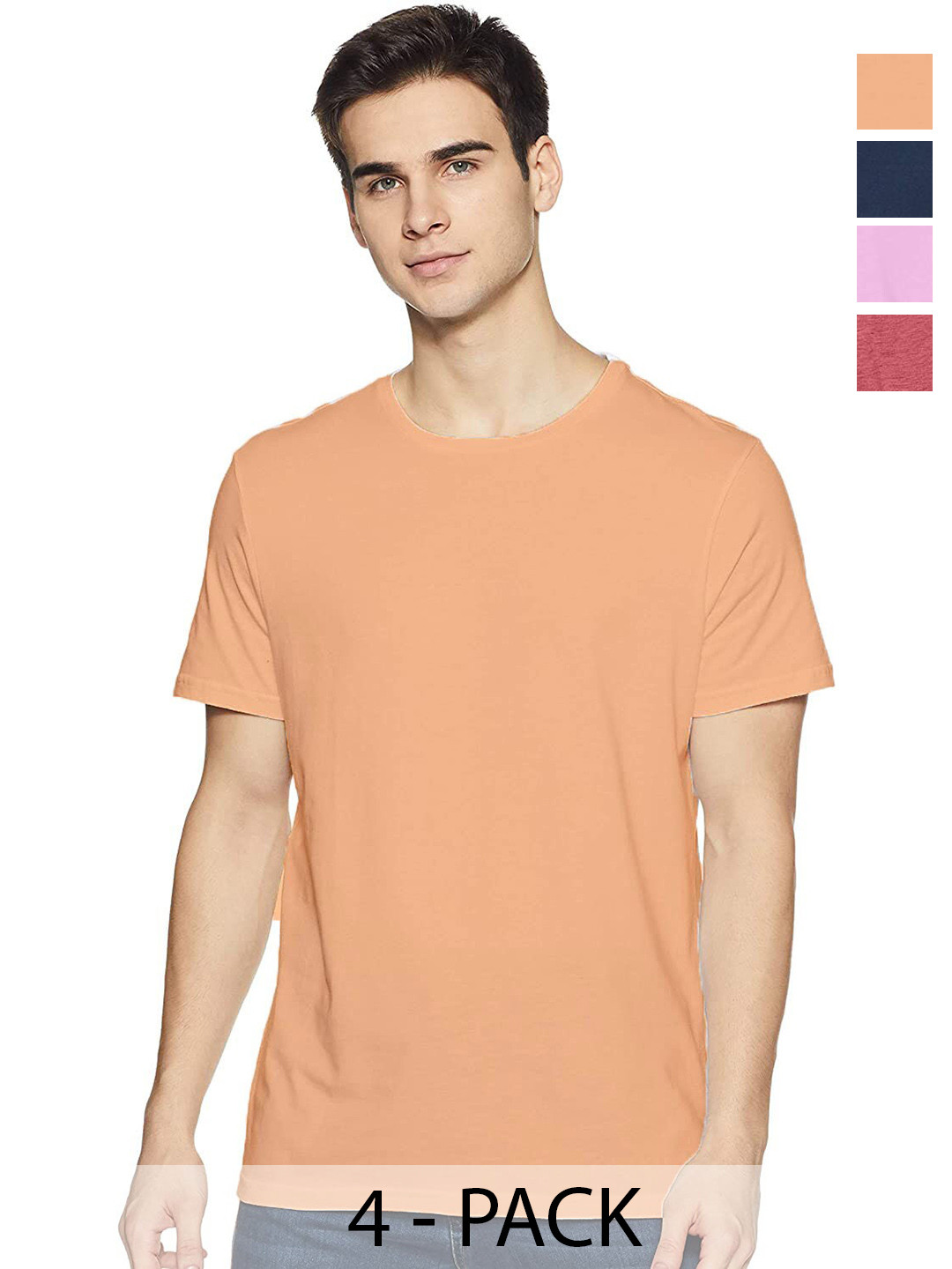 

COLOR CAPITAL Pack Of 4 Round Neck Cotton T-shirts, Peach