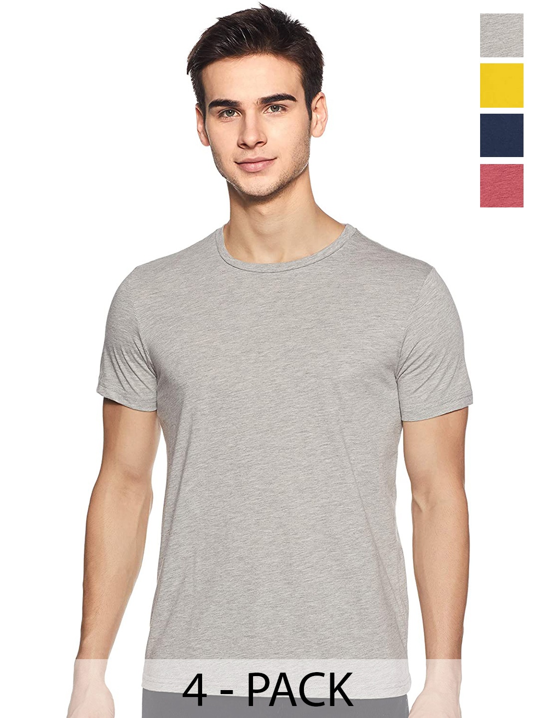 

COLOR CAPITAL Unisex Pack Of 4 Round Neck Cotton T-shirt, Grey