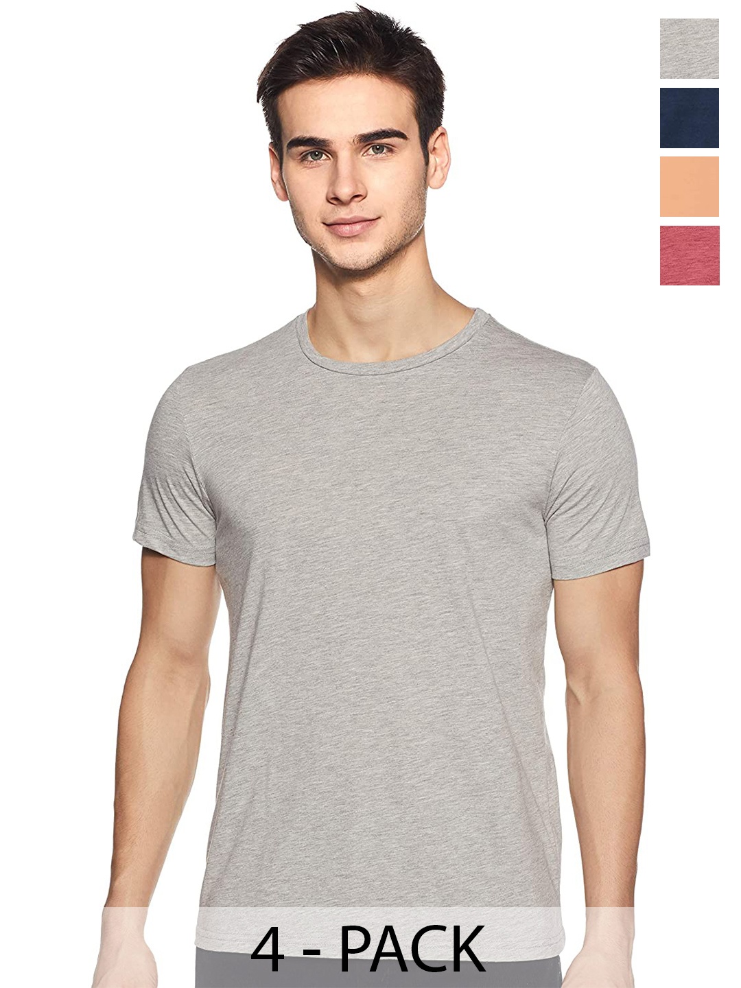 

COLOR CAPITAL Unisex Pack Of 4 Round Neck Cotton T-shirt, Grey