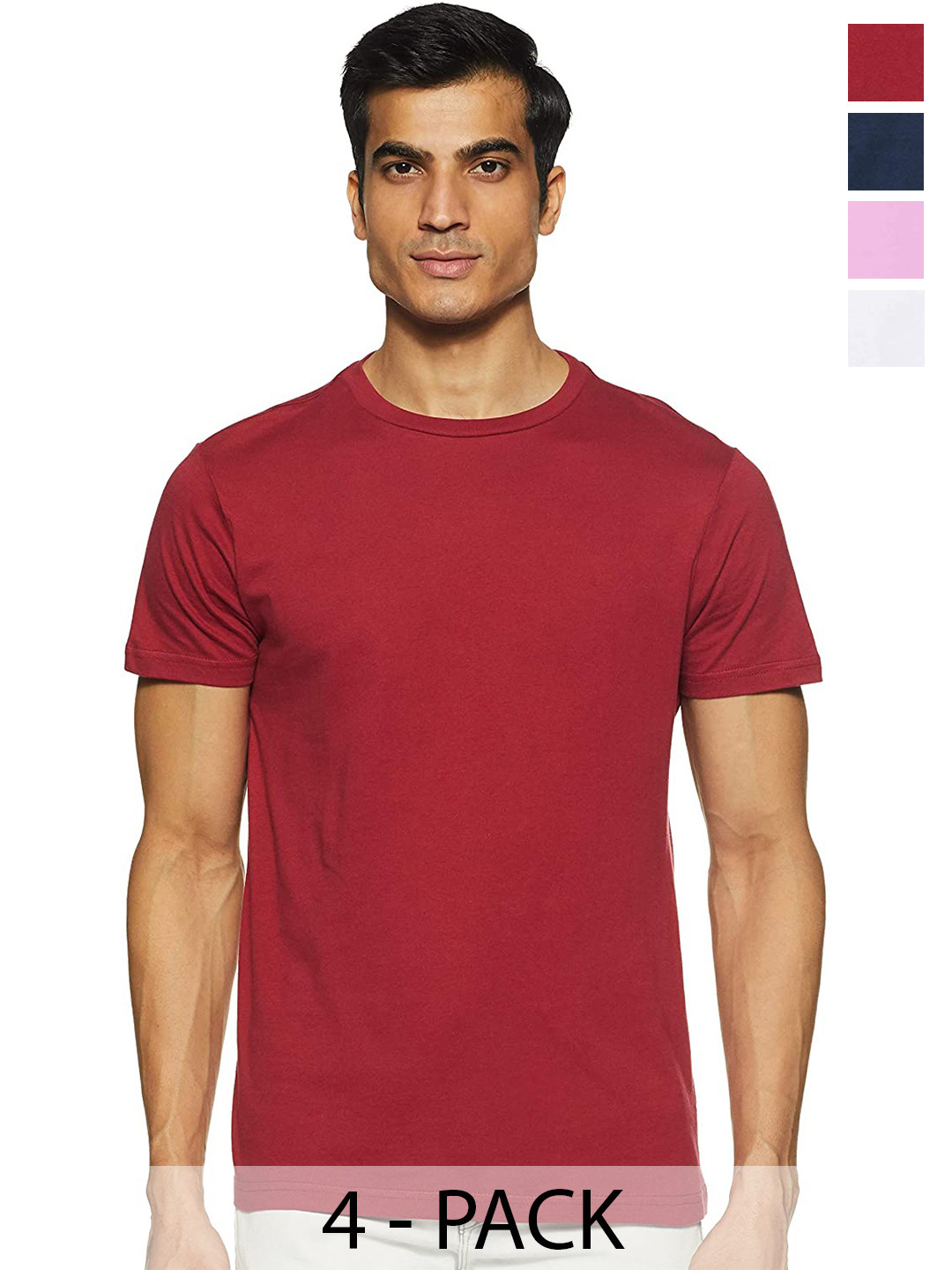 

COLOR CAPITAL Unisex Pack Of 4 Round Neck Cotton T-shirt, Maroon