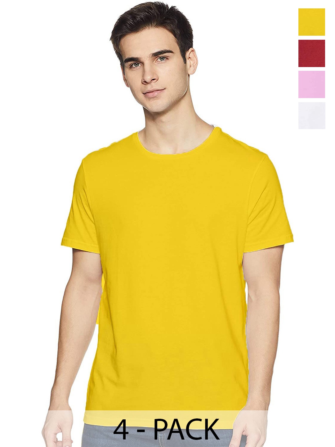 

COLOR CAPITAL Unisex Pack Of 4 Cotton T-Shirts, Yellow