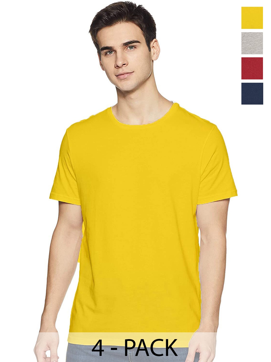 

COLOR CAPITAL Unisex Pack Of 4 Round Neck Cotton T-shirt, Yellow