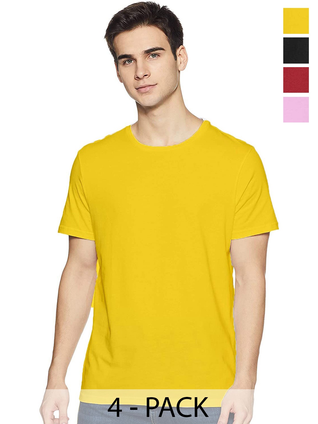 

COLOR CAPITAL Unisex Pack Of 4 Round Neck Casual T-shirt, Yellow