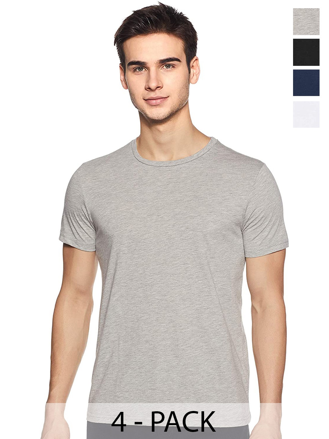 

COLOR CAPITAL Unisex Pack Of 4 Round Neck Cotton T-shirt, Grey