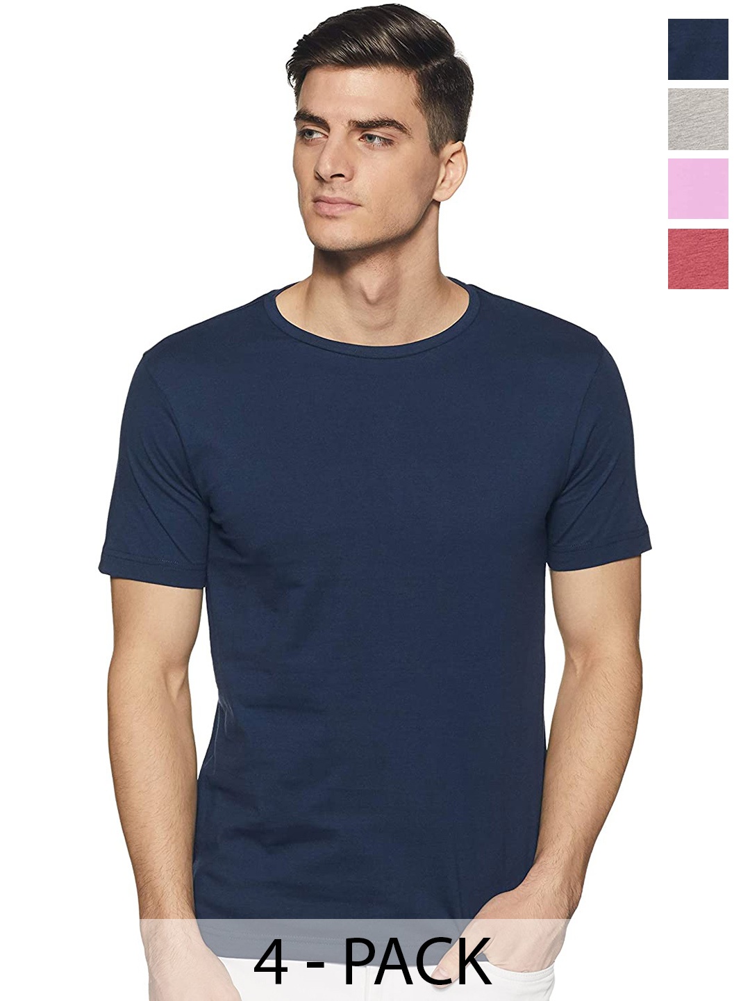 

COLOR CAPITAL Unisex Pack of 4 Round Neck T-shirt, Navy blue