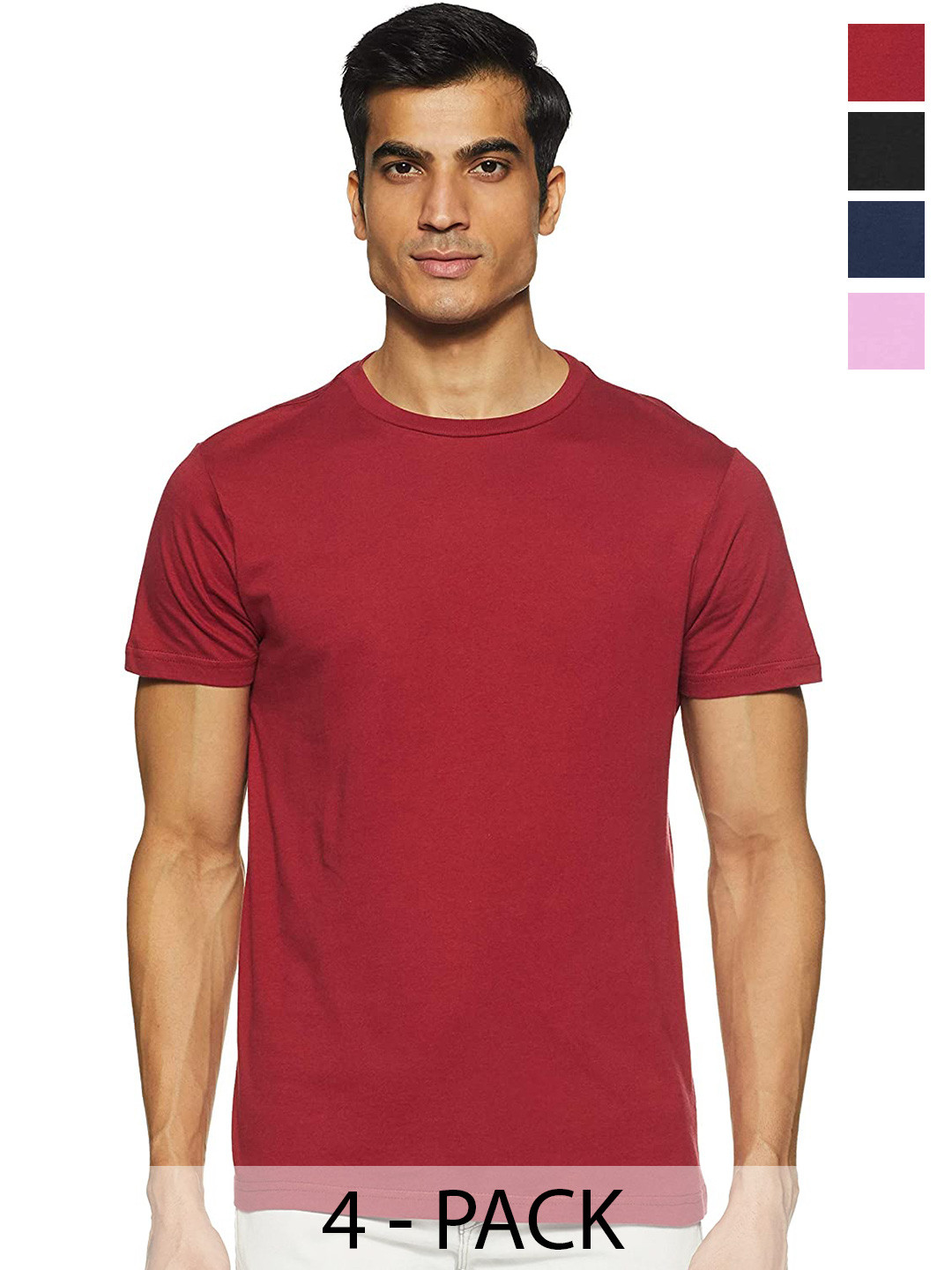 

COLOR CAPITAL Pack Of 4 Round Neck Cotton T-shirt, Red