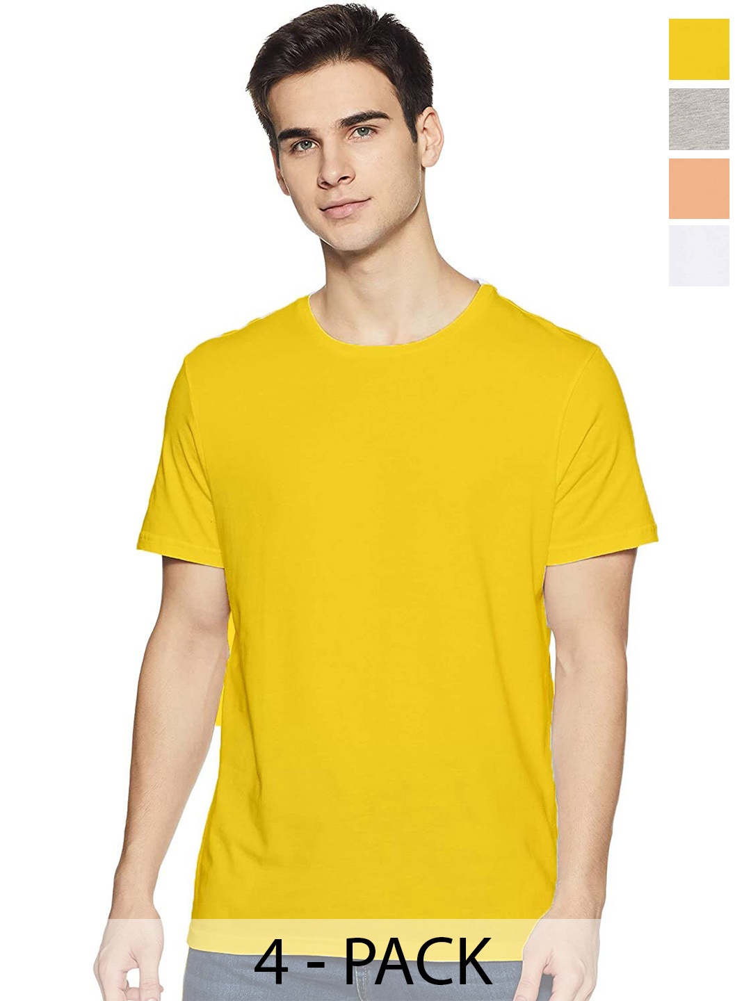 

COLOR CAPITAL Pack Of 4 Round Neck Cotton T-shirt, Yellow