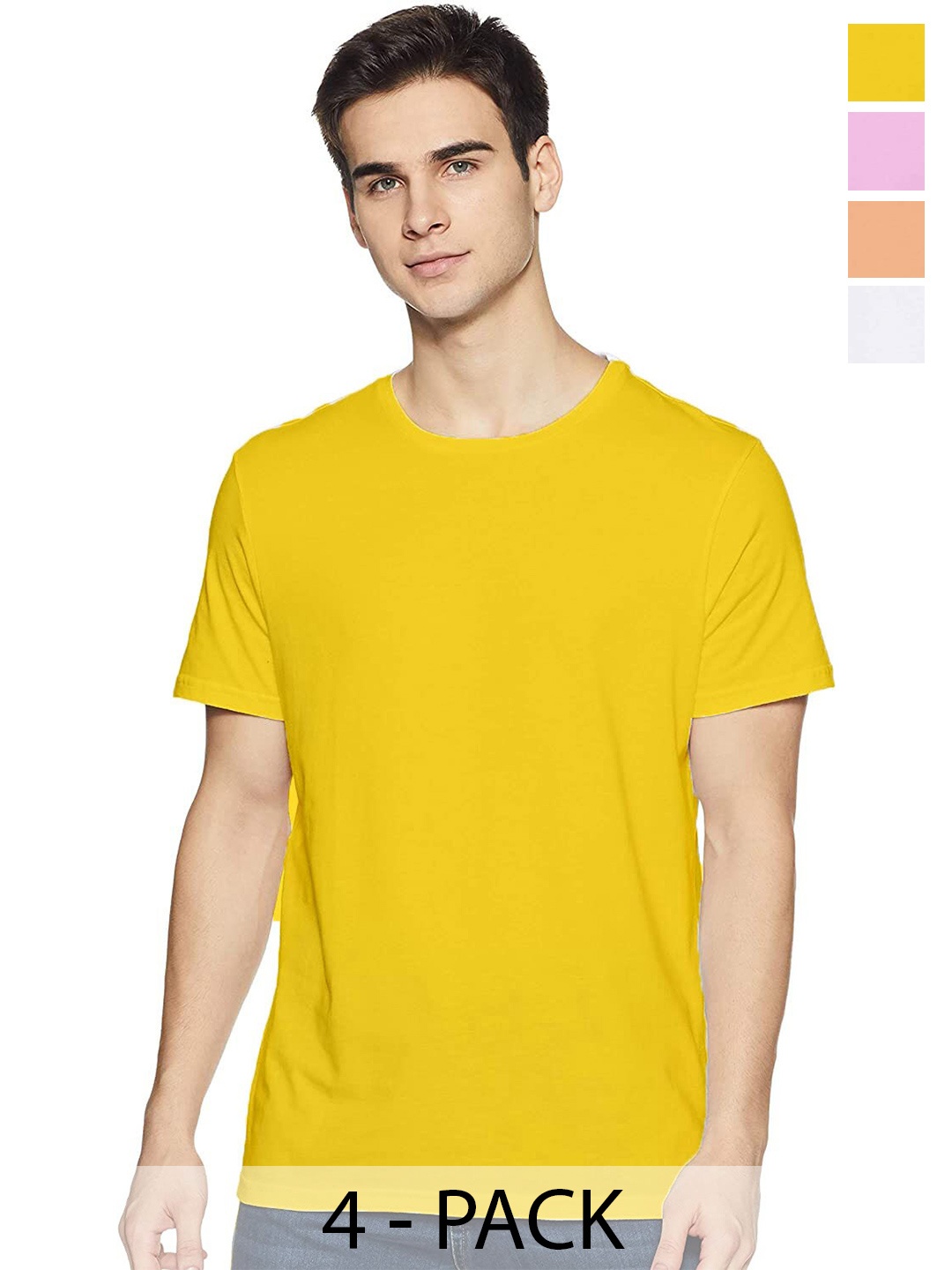 

COLOR CAPITAL Pack Of 4 Round Neck Cotton T-shirt, Yellow