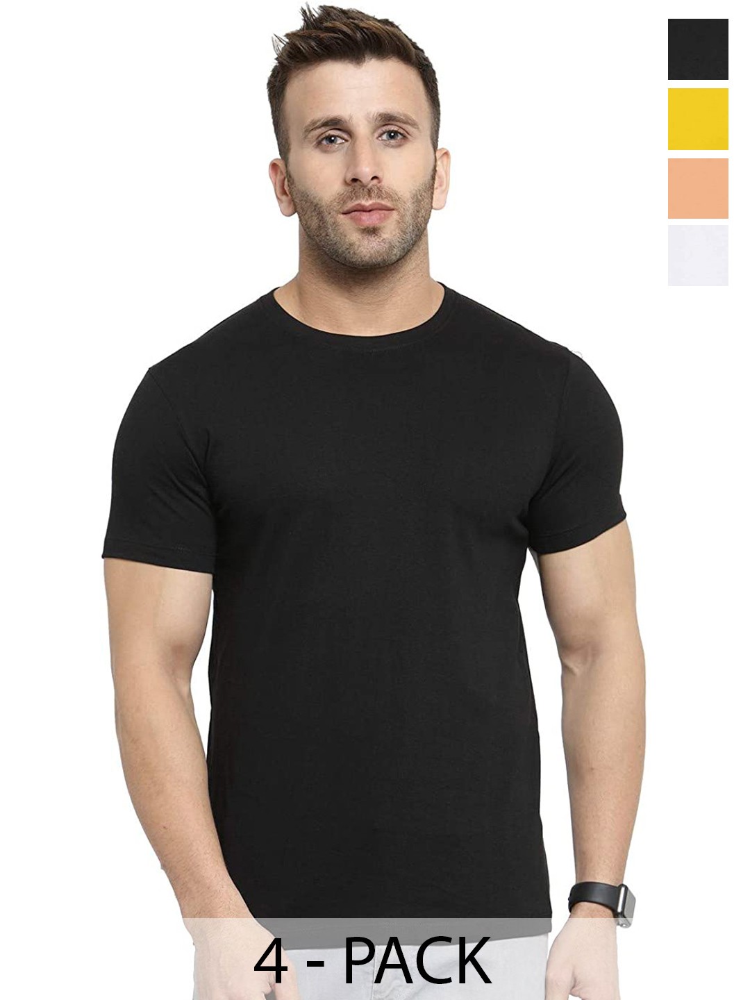 

COLOR CAPITAL Unisex Pack Of 4 Regular Fit Cotton T-shirts, Black