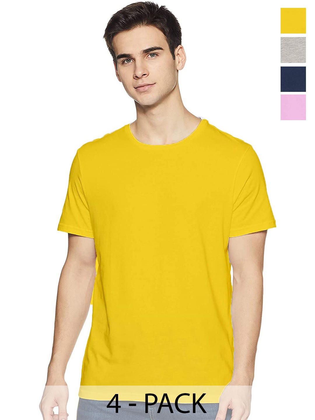 

COLOR CAPITAL Unisex Pack of 4 Cotton T-shirt, Yellow