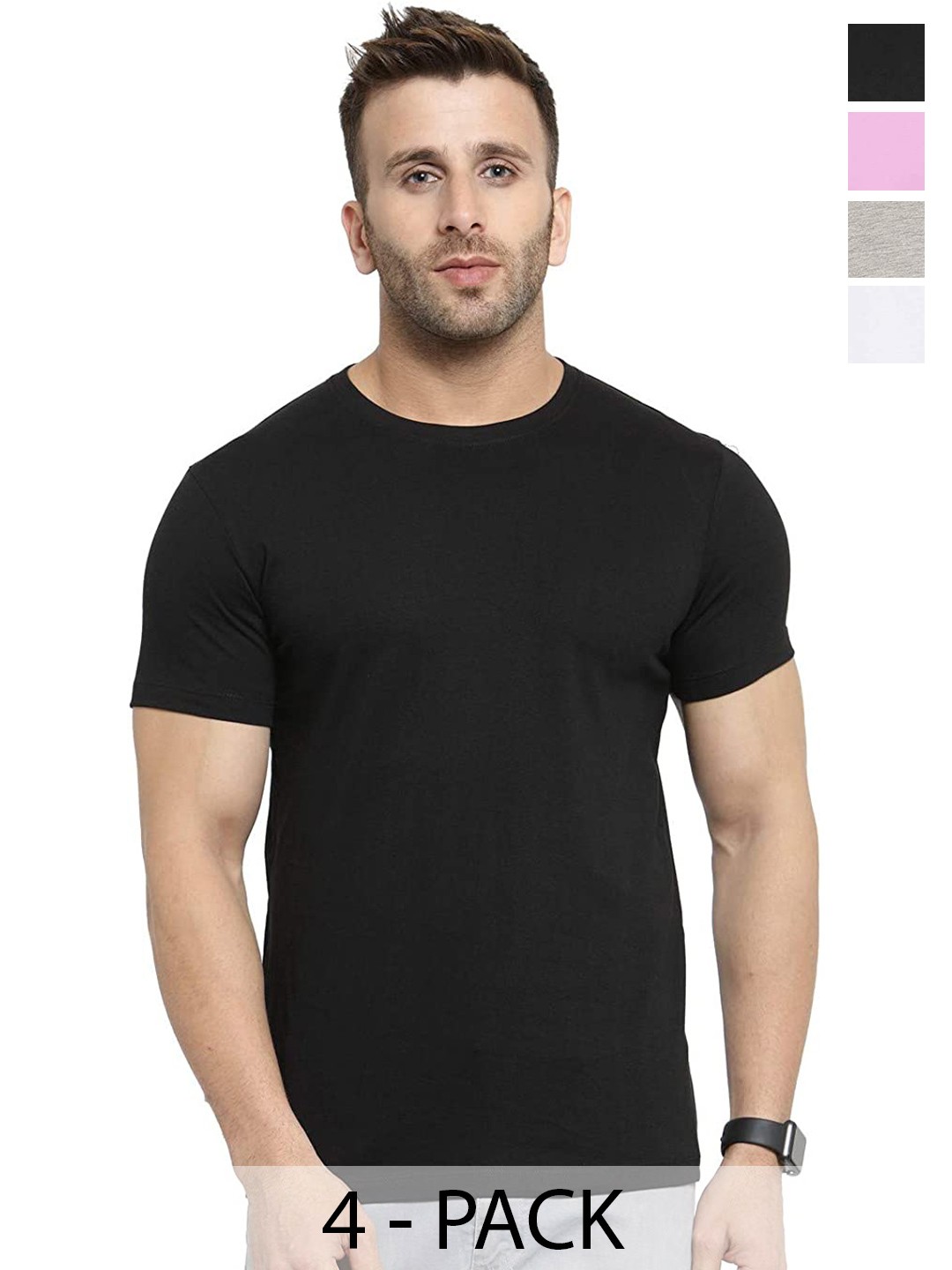 

COLOR CAPITAL Unisex Pack of 4 Cotton T-shirt, Black