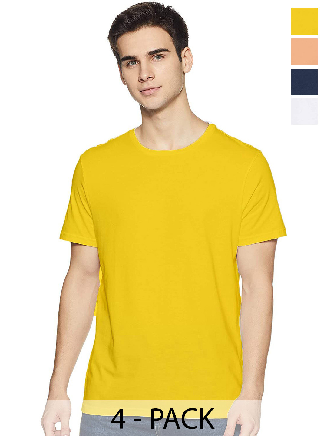 

COLOR CAPITAL Unisex Pack of 4 Cotton T-shirt, Yellow
