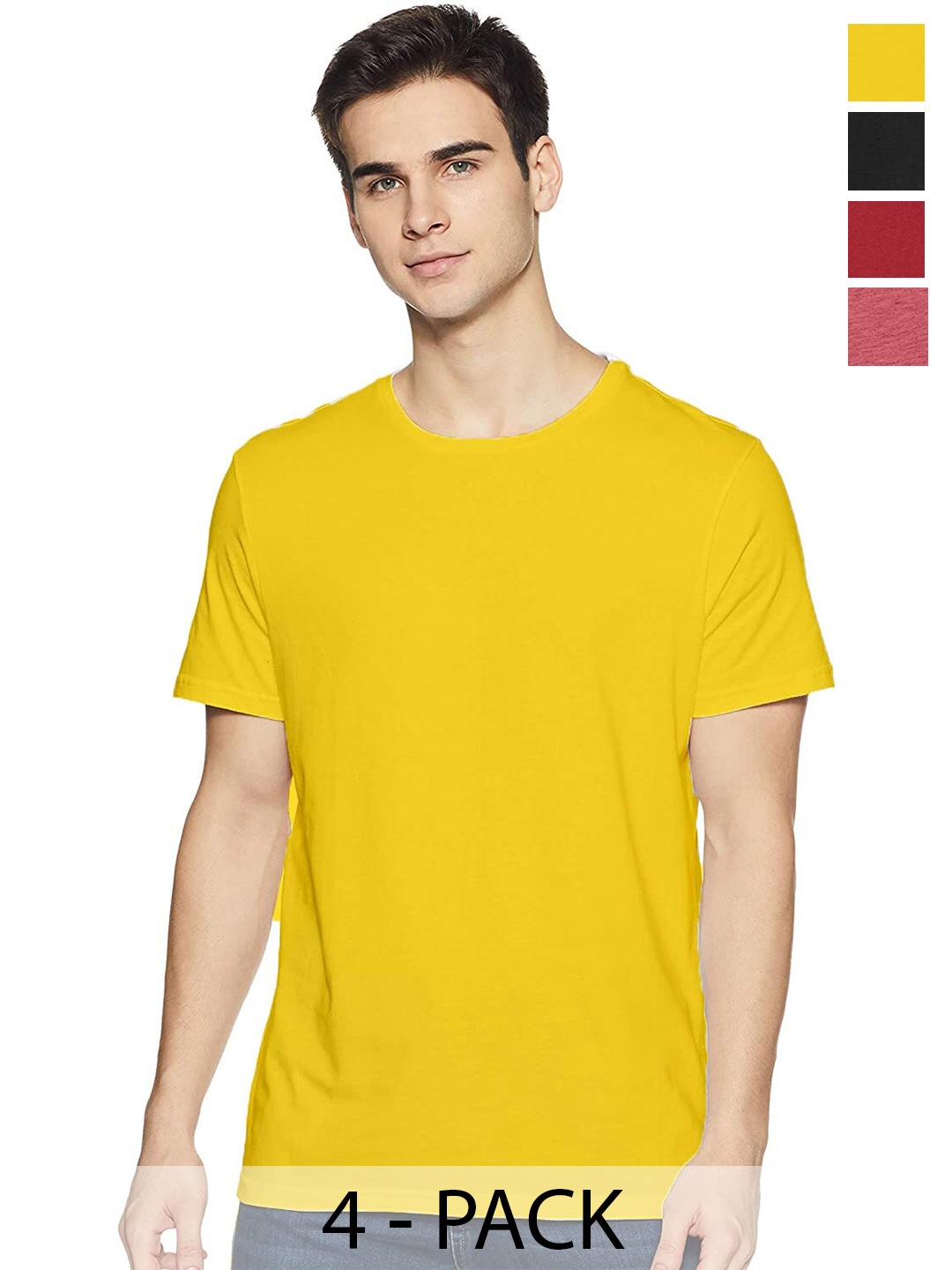 

COLOR CAPITAL Unisex Pack Of 4 Round Neck Cotton T-shirt, Yellow