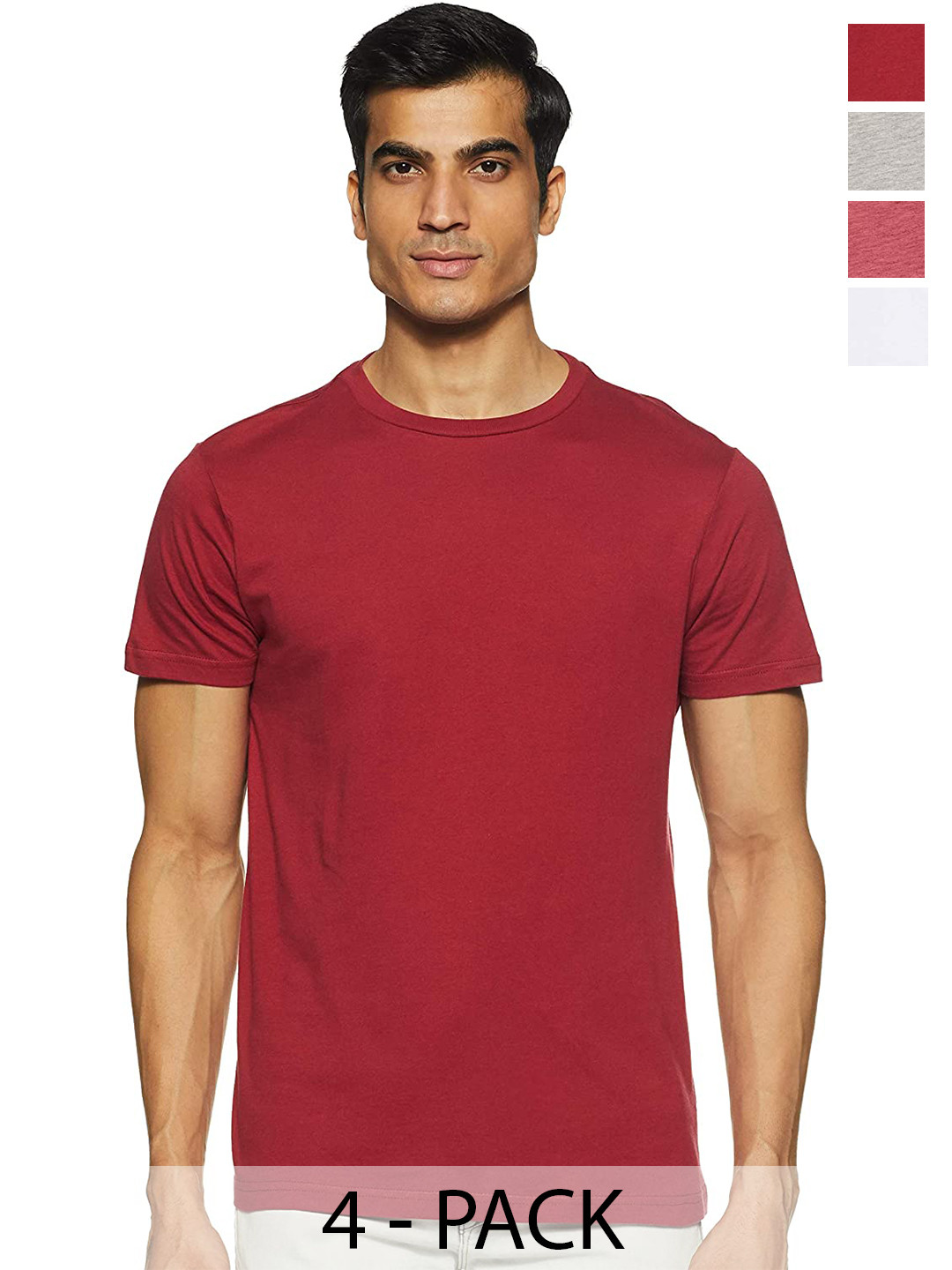 

COLOR CAPITAL Unisex Pack Of 4 Round Neck Cotton T-shirt, Maroon