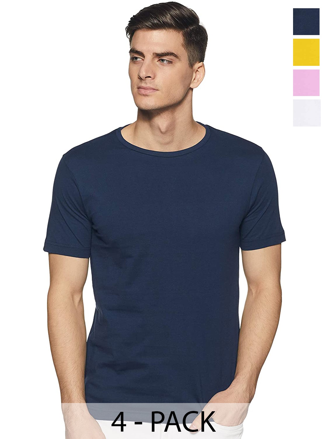 

COLOR CAPITAL Unisex Pack Of 4 Cotton T-shirts, Navy blue