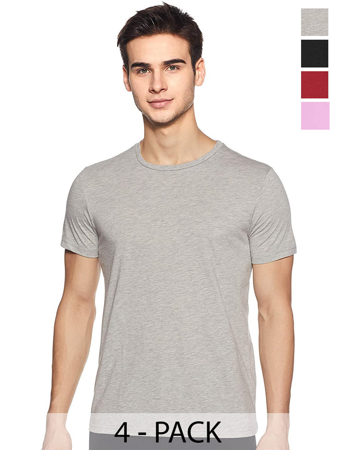 

COLOR CAPITAL Unisex Pack Of 4 Round Neck Cotton T-shirt, Grey