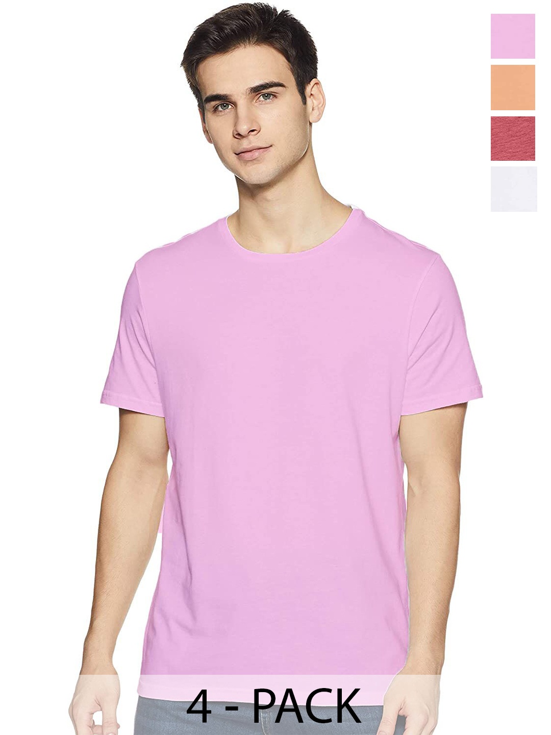 

COLOR CAPITAL Unisex Pack Of 4 Round Neck Casual Cotton T-shirts, Lavender